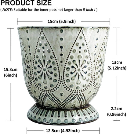 6 Inch Beaded Ceramic Planter Set of 2 with Drainage Hole and Saucer for Plants, Indoor-Outdoor Large round Succulent Orchid Flower Pot (Smoked Gray, Inner-Pots Not Larger than 5 Inch)