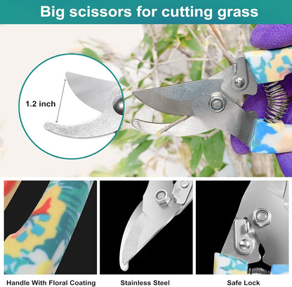 Garden Tool Set, Stainless Steel Heavy Duty Gardening Tools 30 PCS W/Floral Print, Trowel Rake Weeder Pruner Shears Sprayer Digging Claw Gloves, Ideal Gardening Set for Women